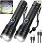 2-Pack LED Flashlights – High Power Rechargeable Torch for Camping, Hiking & Home Use