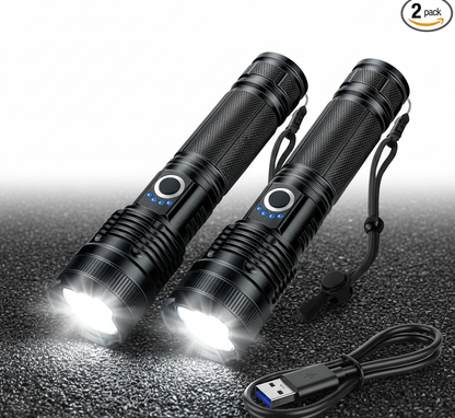 2-Pack LED Flashlights – High Power Rechargeable Torch for Camping, Hiking & Home Use