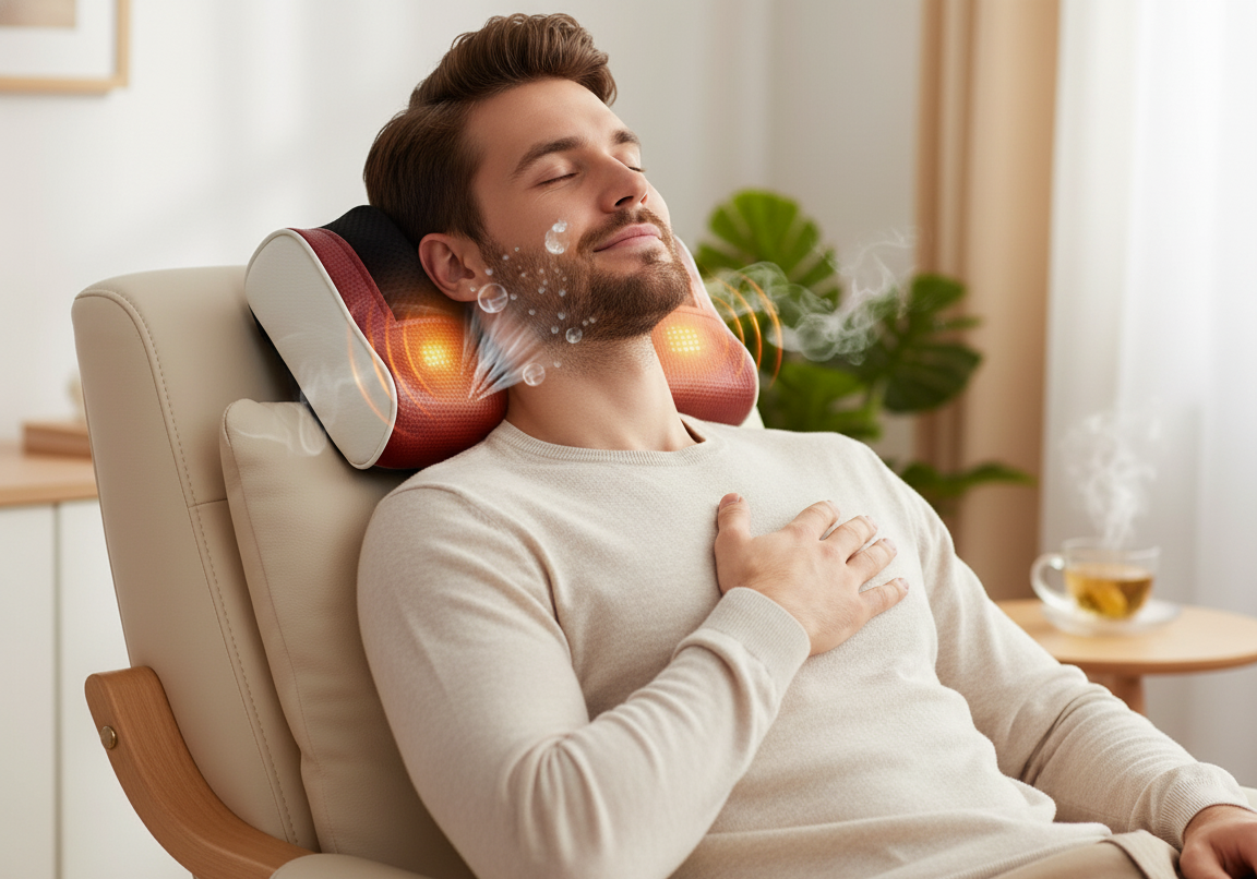 Electric Massage Pillow Vibrator for Neck, Back & Waist Pain Relief – Adjustable Speed, Premium PU Leather