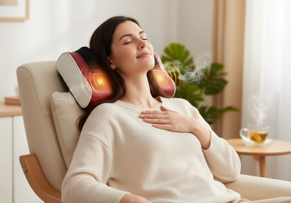 Electric Massage Pillow Vibrator for Neck, Back & Waist Pain Relief – Adjustable Speed, Premium PU Leather